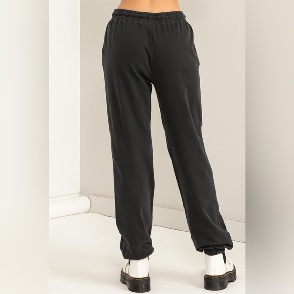 11B. Elastic Waist Drawstring Jogger Pants - Black - Picture 5 of 6